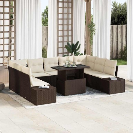 vidaXL Set di divani da giardino da 10 pezzi con cuscini marroni in rattan sintetico