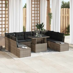 vidaXL Set di divani da giardino da 10 pezzi con cuscini grigi in polyrattan
