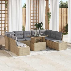 vidaXL Set da Giardino 10 Pezzi con Cuscini Beige in Rattan Sintetico