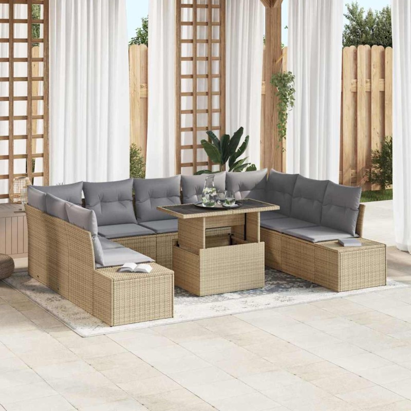 vidaXL Set da Giardino 10 Pezzi con Cuscini Beige in Rattan Sintetico