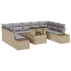 vidaXL Set da Giardino 10 Pezzi con Cuscini Beige in Rattan Sintetico