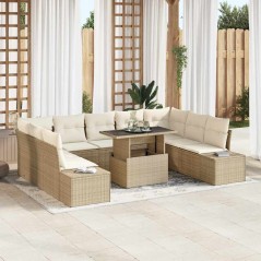 vidaXL Set Giardino Rattan Sintetico 10 Pezzi con Cuscini Beige