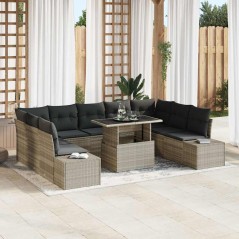 vidaXL Set Giardino in Rattan Sintetico Grigio Chiaro con Cuscini - 10 Pezzi
