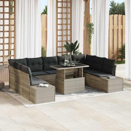 vidaXL Set Giardino in Rattan Sintetico Grigio Chiaro con Cuscini - 10 Pezzi