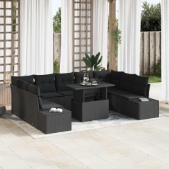vidaXL Set di Divani da Giardino 10 Pezzi con Cuscini in Rattan Polietilene Nero