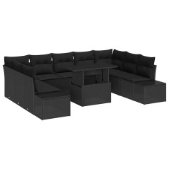vidaXL Set di Divani da Giardino 10 Pezzi con Cuscini in Rattan Polietilene Nero