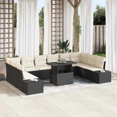 vidaXL Set di divani da giardino 11 pezzi con cuscini in polyrattan nero