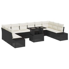 vidaXL Set di divani da giardino 11 pezzi con cuscini in polyrattan nero