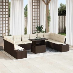 vidaXL Set di divani da giardino da 11 pezzi con cuscini marroni in poly rattan