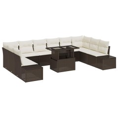 vidaXL Set di divani da giardino da 11 pezzi con cuscini marroni in poly rattan