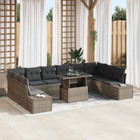 vidaXL Set da Giardino in 11 Pezzi con Cuscini Grigi in Rattan Sintetico