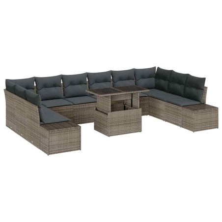 vidaXL Set da Giardino in 11 Pezzi con Cuscini Grigi in Rattan Sintetico