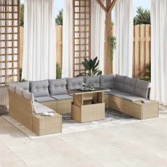 vidaXL Set di divani da giardino da 11 pezzi con cuscini beige in rattan sintetico