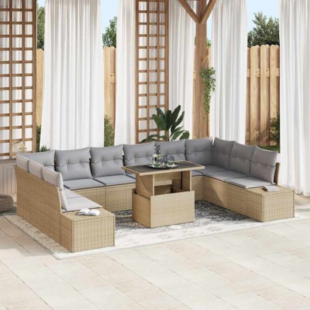 vidaXL Set di divani da giardino da 11 pezzi con cuscini beige in rattan sintetico