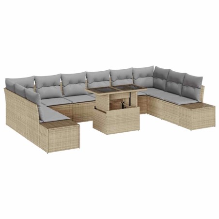 vidaXL Set di divani da giardino da 11 pezzi con cuscini beige in rattan sintetico