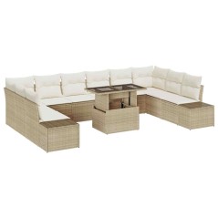 vidaXL Set da giardino di 11 pezzi con cuscini beige in rattan sintetico