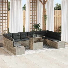 vidaXL Set di Divani da Giardino 11 Pezzi con Cuscini Grigio Chiaro in Rattan di Polietilene