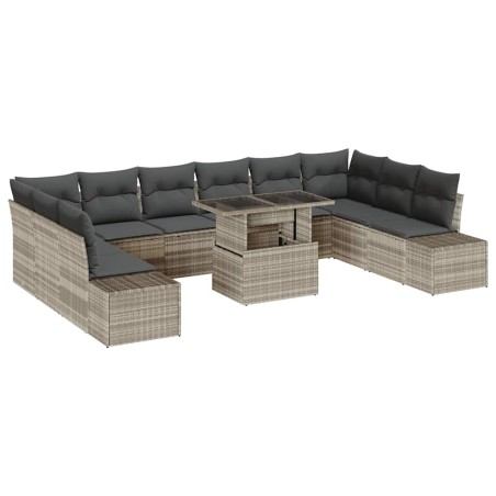 vidaXL Set di Divani da Giardino 11 Pezzi con Cuscini Grigio Chiaro in Rattan di Polietilene
