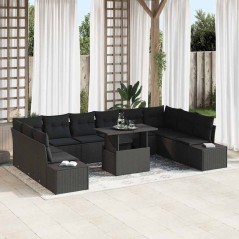 vidaXL Set di divani da giardino 11 pezzi con cuscini neri in rattan