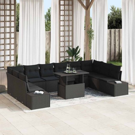vidaXL Set di divani da giardino 11 pezzi con cuscini neri in rattan