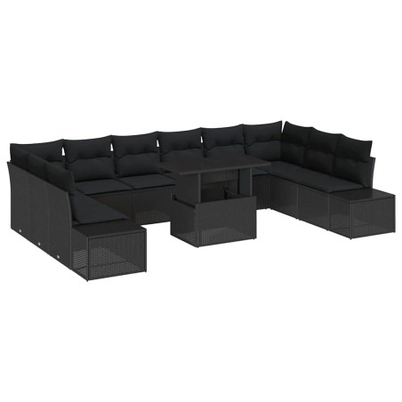 vidaXL Set di divani da giardino 11 pezzi con cuscini neri in rattan