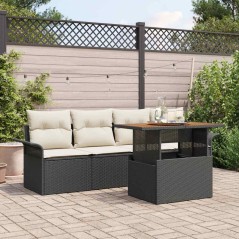 vidaXL Set di divano da giardino 5 pezzi con cuscini in polyrattan nero e acacia