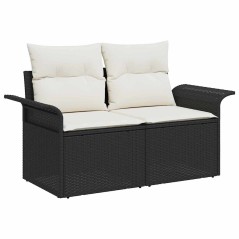 vidaXL Set di divano da giardino 5 pezzi con cuscini in polyrattan nero e acacia