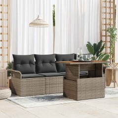 vidaXL Set da giardino di 5 pezzi con cuscini in polirattan grigio e acacia