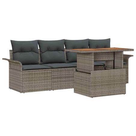 vidaXL Set da giardino di 5 pezzi con cuscini in polirattan grigio e acacia