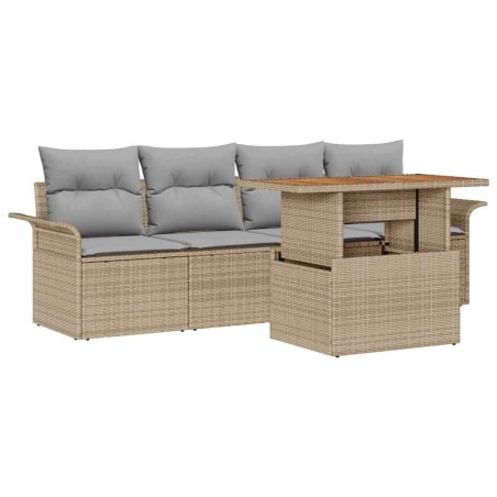 vidaXL Set di divani da giardino 5 pezzi con cuscini, in rattan sintetico beige e acacia.