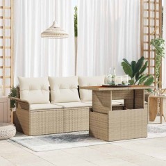 vidaXL Set di divani da giardino in 5 pezzi con cuscini, in rattan polietilene beige e acacia.