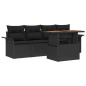 vidaXL Set divano giardino 5 pezzi rattan nero e cuscini in acacia