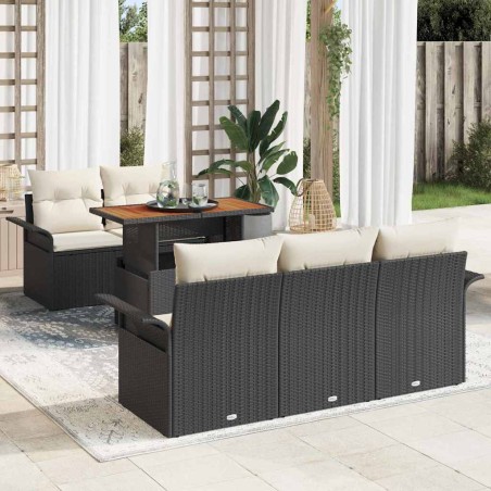 vidaXL Set di divani da giardino da 6 pezzi con cuscini in polirattan nero e legno di acacia
