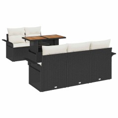 vidaXL Set di divani da giardino da 6 pezzi con cuscini in polirattan nero e legno di acacia