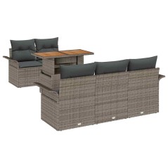 vidaXL Set da giardino con 6 pezzi, cuscini grigi in rattan sintetico e acacia
