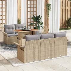 vidaXL Set divano da giardino 6 pezzi con cuscini beige in rattan sintetico e acacia