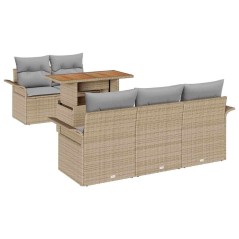 vidaXL Set divano da giardino 6 pezzi con cuscini beige in rattan sintetico e acacia