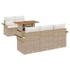 vidaXL Set da Giardino : 6 Pezzi, Cuscini Beige in Polyrattan e Acacia