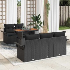 vidaXL Set di Divani da Giardino a 6 Pezzi con Cuscini Rattan Nero e Acacia