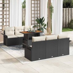 vidaXL Set da giardino in 7 pezzi con cuscini neri in rattan e acacia