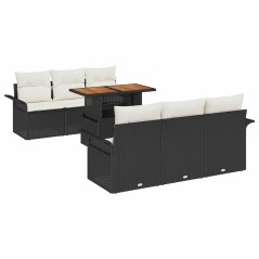 vidaXL Set da giardino in 7 pezzi con cuscini neri in rattan e acacia