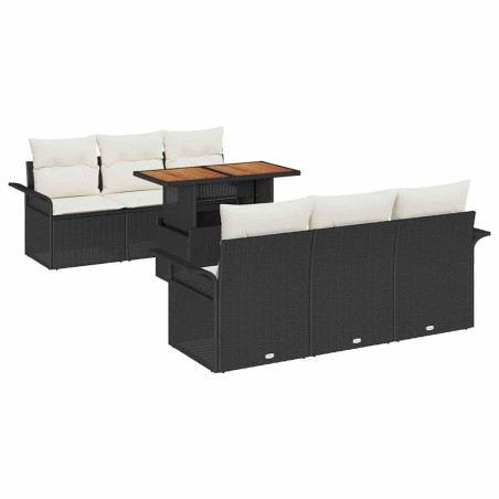vidaXL Set da giardino in 7 pezzi con cuscini neri in rattan e acacia