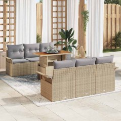 vidaXL Set da giardino con 7 pezzi e cuscini beige in rattan sintetico e legno di acacia