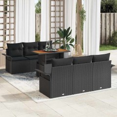 vidaXL Set di divani da giardino 7 pezzi con cuscini in rattan nero e legno di acacia