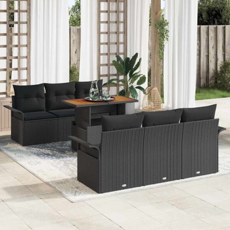 vidaXL Set di divani da giardino 7 pezzi con cuscini in rattan nero e legno di acacia