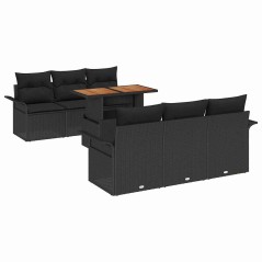 vidaXL Set di divani da giardino 7 pezzi con cuscini in rattan nero e legno di acacia