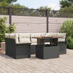 vidaXL Set da giardino 7 pezzi con cuscini in polyrattan nero e acacia