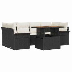 vidaXL Set da giardino 7 pezzi con cuscini in polyrattan nero e acacia