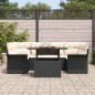 vidaXL Set da giardino 7 pezzi con cuscini in polyrattan nero e acacia