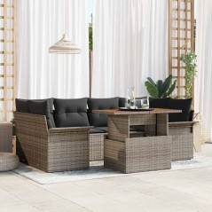 vidaXL Set di divani da giardino a 7 pezzi con cuscini in rattan grigio e acacia